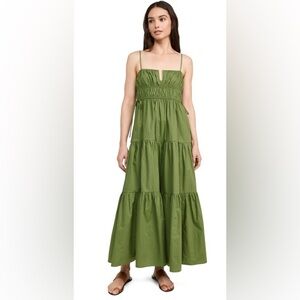 Moon River Shirred Tiered Maxi Greem Dress